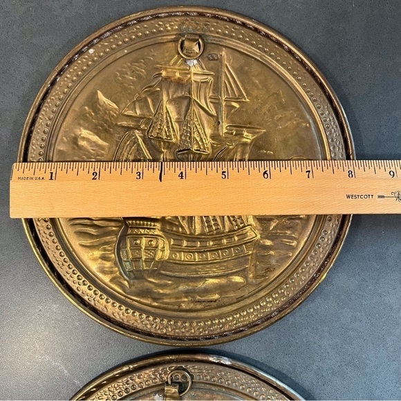 Vintage set 2 brass foil ship plaques Made in England - Picture 3 of 16